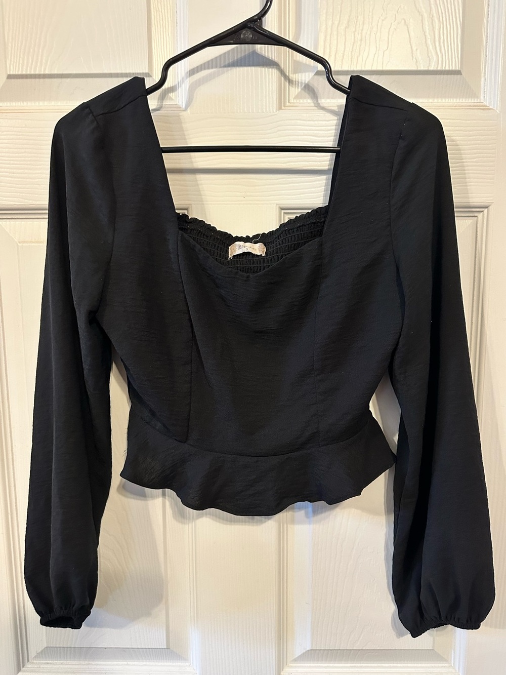 Altar'd State Black Long-Sleeve Peplum Crop Top
